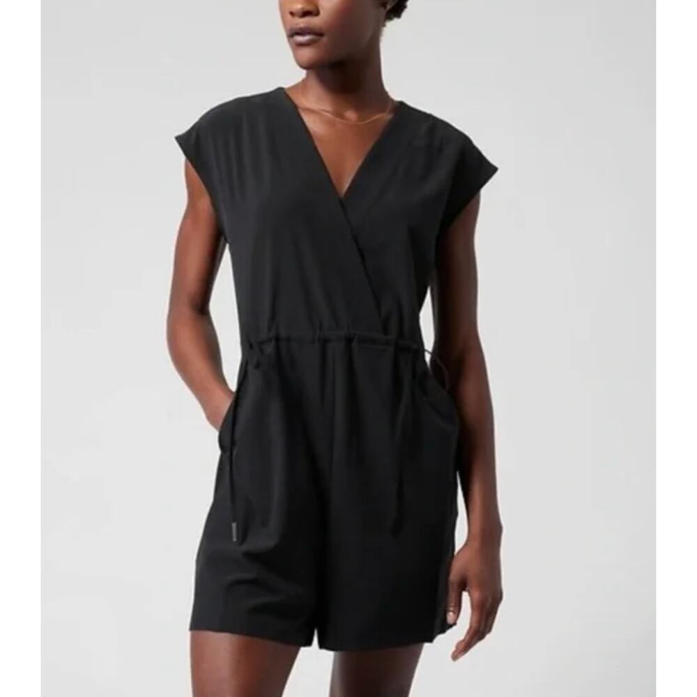 Athleta Marlow Romper Black Large UPF 50 | Athleta Sleeveless Romper
